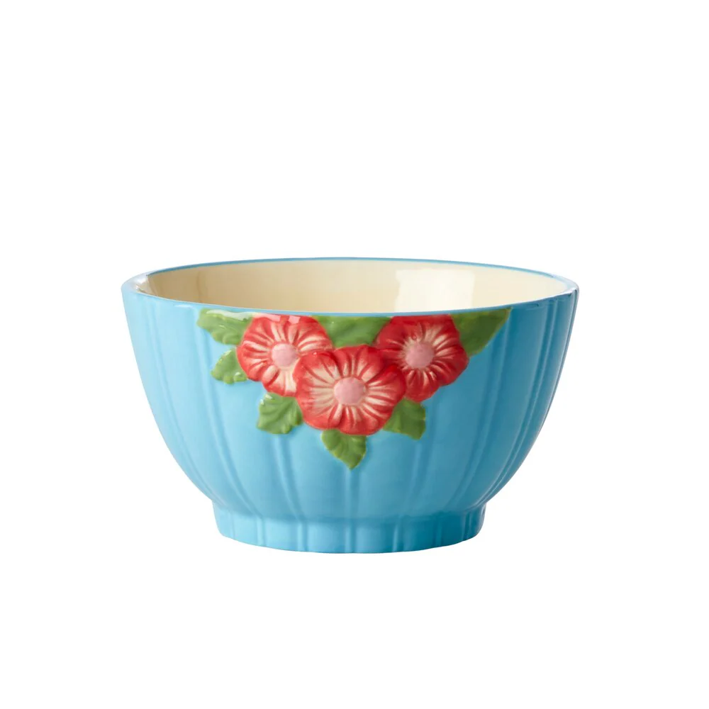 RICE  Keramik Embossed Flower skål, Mint - 250 ml.