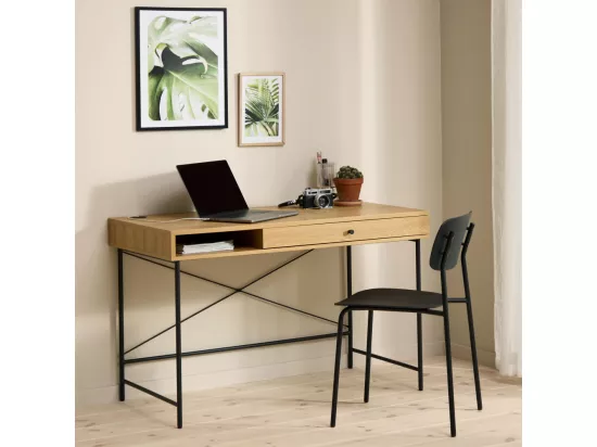 Rinto - Bureau 1 tiroir 1 niche en bois et métal L120cm - Bois clair