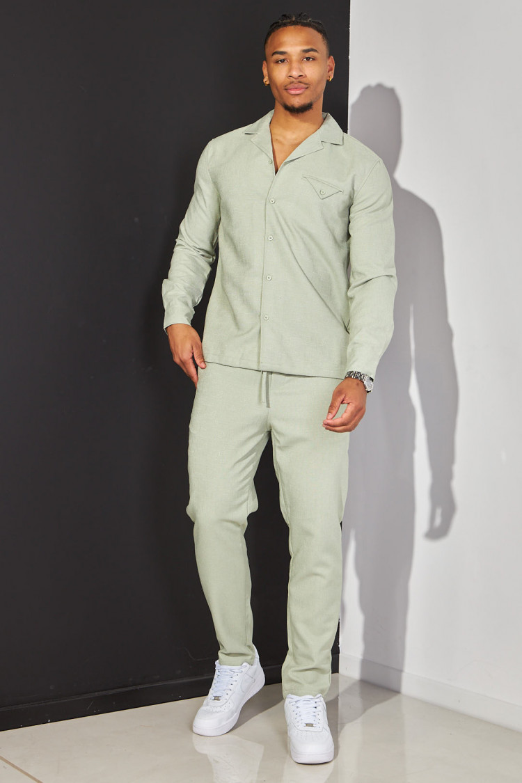 Ensemble 2 pièces chemise + pantalon chiné vert