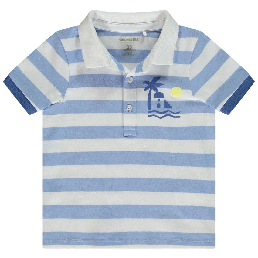 Polo manches courtes rayé print arty pour bébé garçon - Bleu