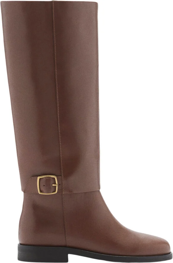 MANGO Leather boots with decorative buckl Cg