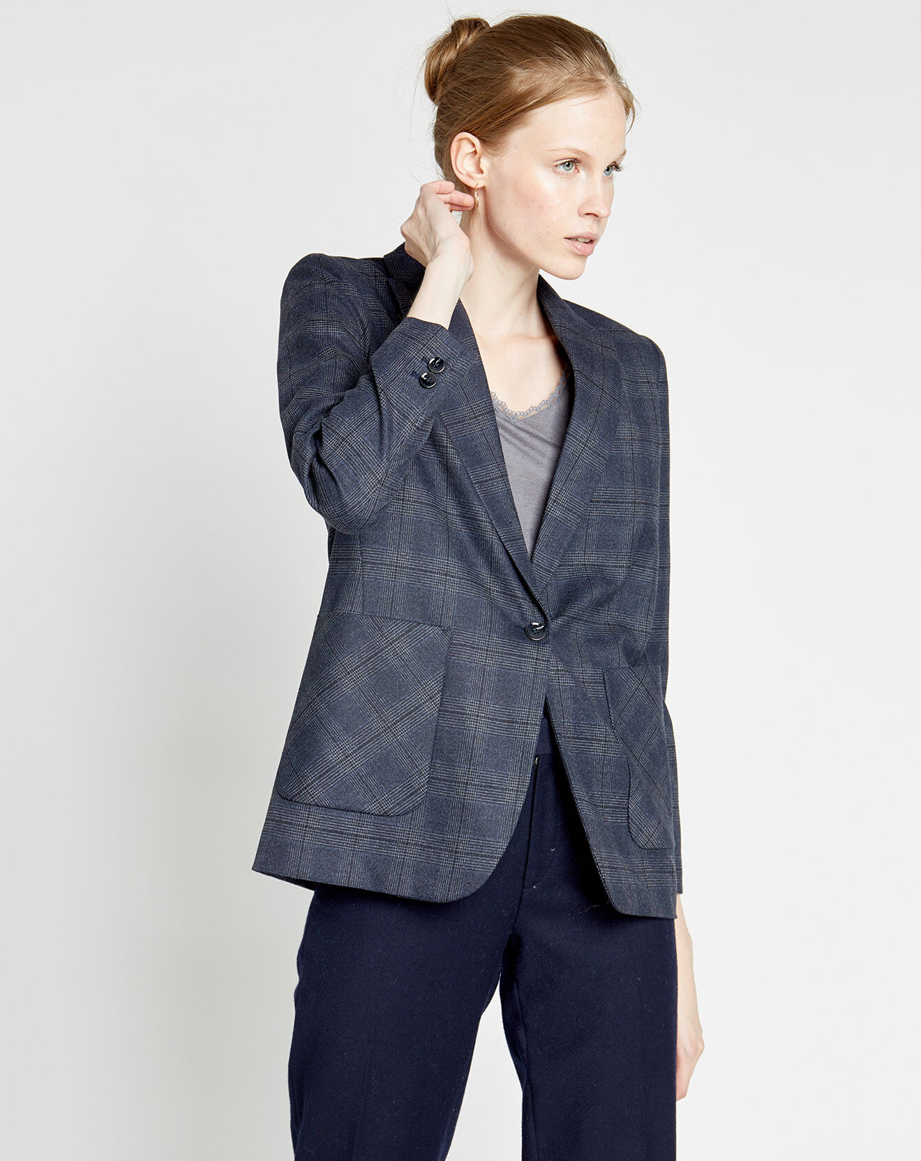 Caroll Blazer Cameron imprimé Prince-de-Galles marine/noir