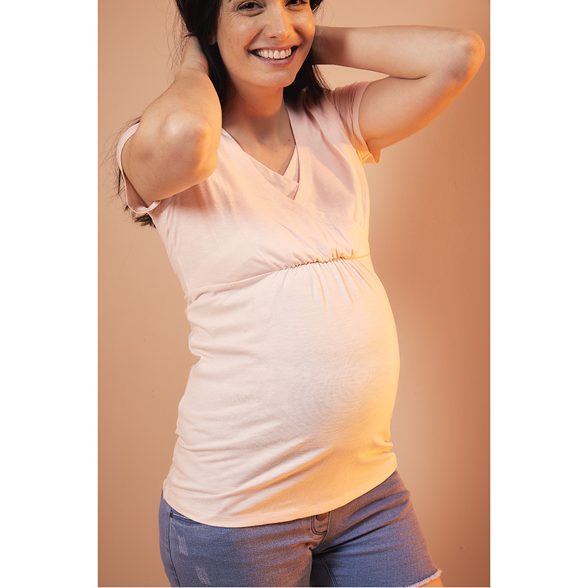 T-shirt de grossesse et d'allaitement à manches courtes et col croisé