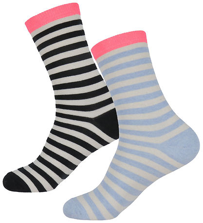 Mads Nørgaard Socken - 2er-Pack - Stripe Mix - Black/Light Blue