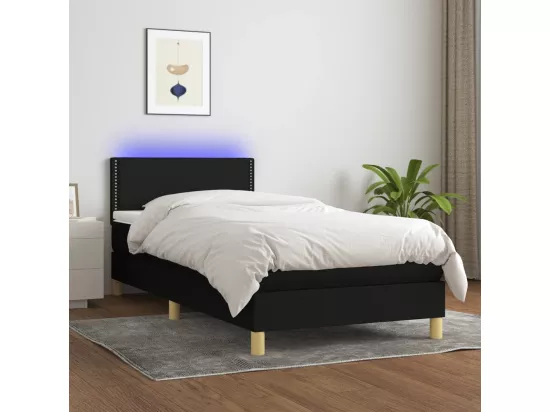 Sommier tapissier avec matelas et LED Noir 90x190 cm Tissu