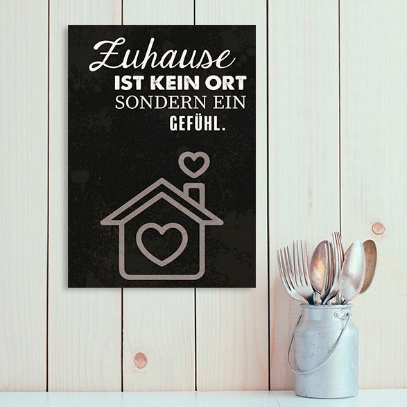 queence Metallbild »Zuhause!« Herzen | Schriftzug | Schriftzüge | Schwarz-Weiss | Sprüche | Sprüche & Texte 1 Stk. tlg. Stahlschilder