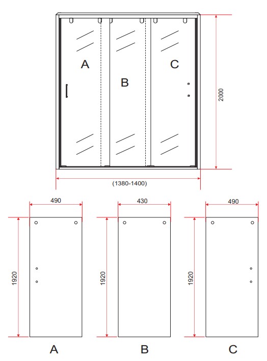 Sanigoods Toru schuifdeur 3-delig 140cm chroom