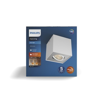 Philips opbouwspot Box wit - Incl 1X LED 4,5W WarmGlow dimbaar