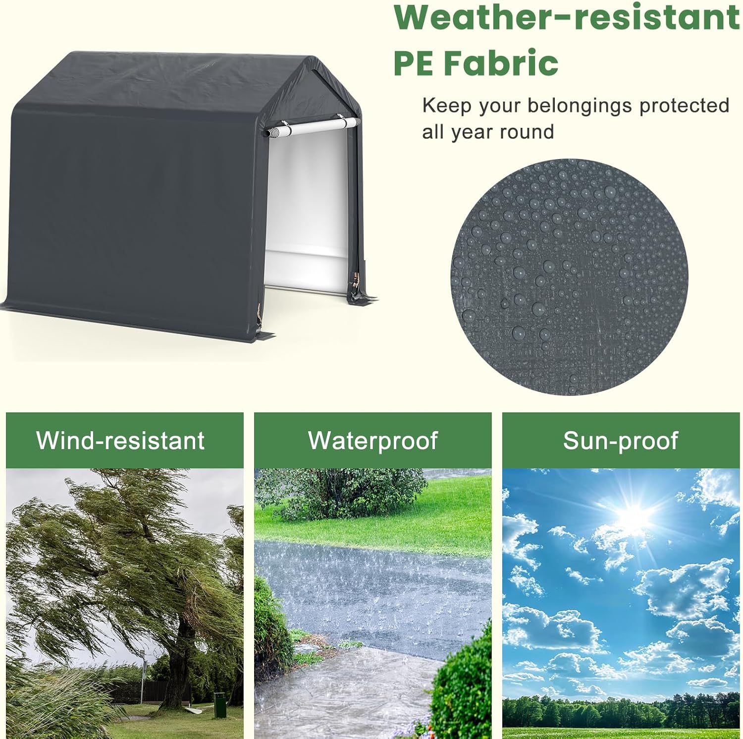 SOARS Zeltgarage, Garagenzelt 195x240x214cm, Wasserdichtes Lagerzelt mit Reißverschlusstür, Metallrahmen, Fahradgarage Fahrradschuppen Aufbewahrungsgarage Gerätezelt Gerätehaus inkl. Erdspieße