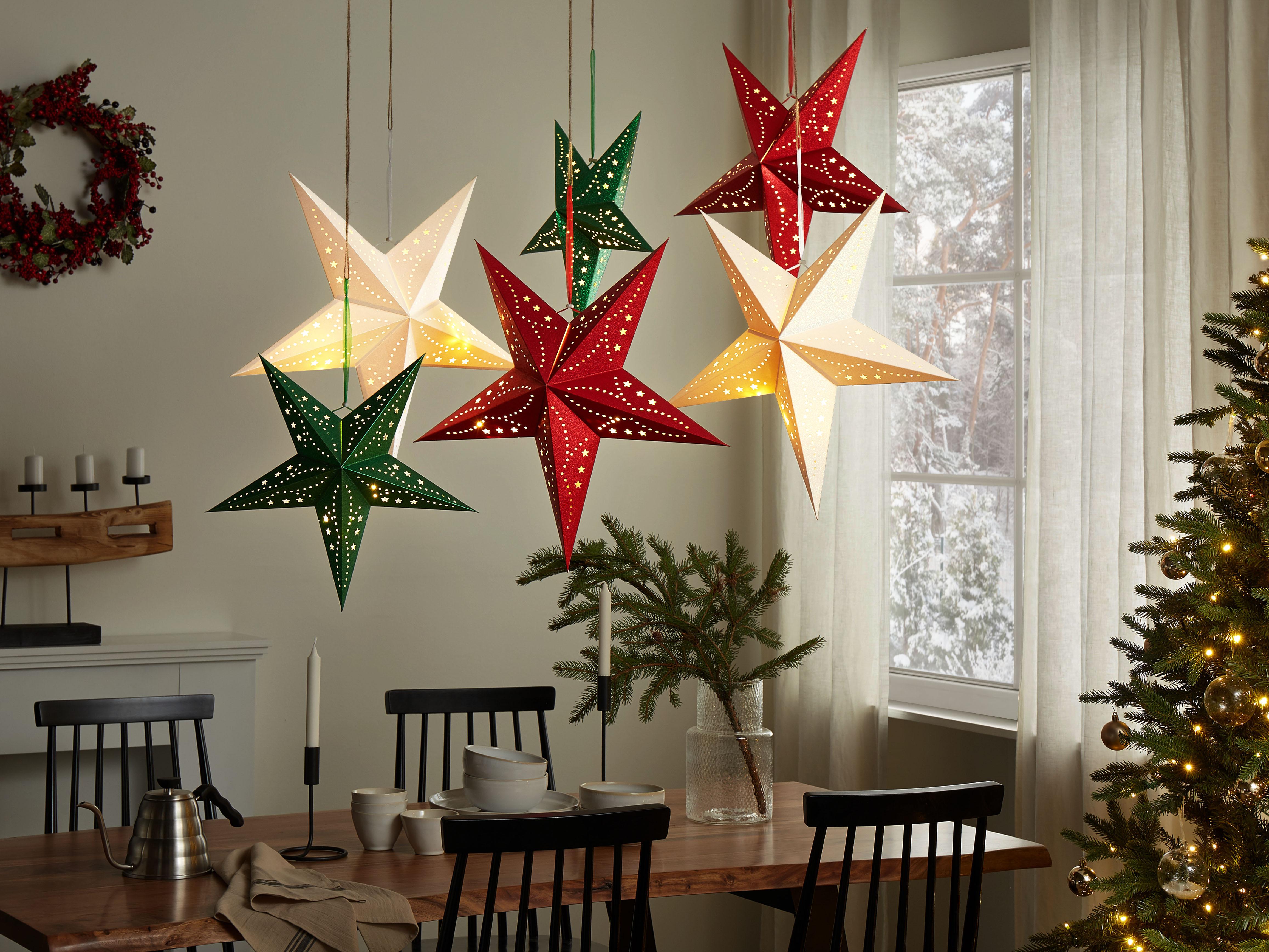 Set van 2 hangende decoraties LED MOTTI Ster 45 cm Smaragdgroen