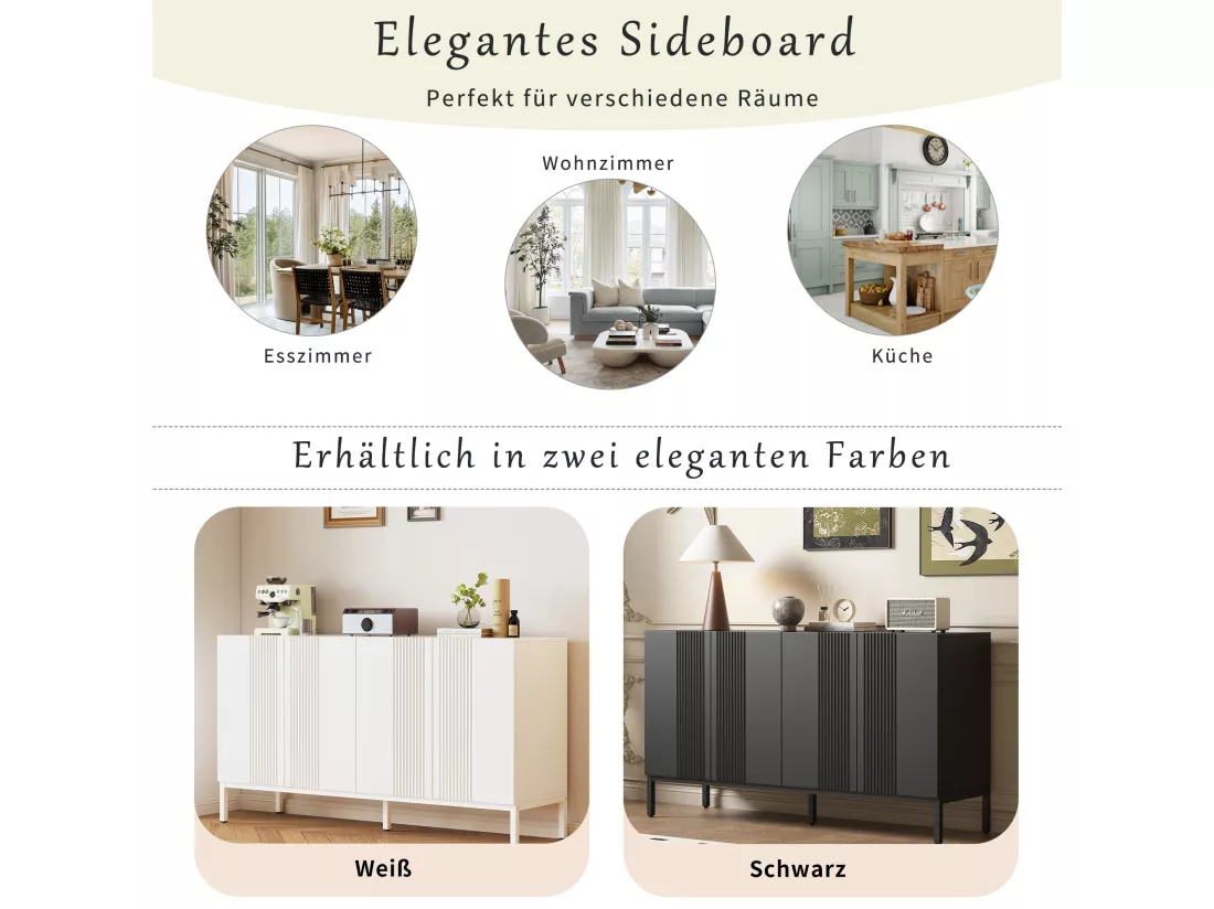 Buffet moderne avec 4 portes - 140 x 41.5 x 80 cm - MDF et panneaux de particules - pour salon ou cuisine - Blanc