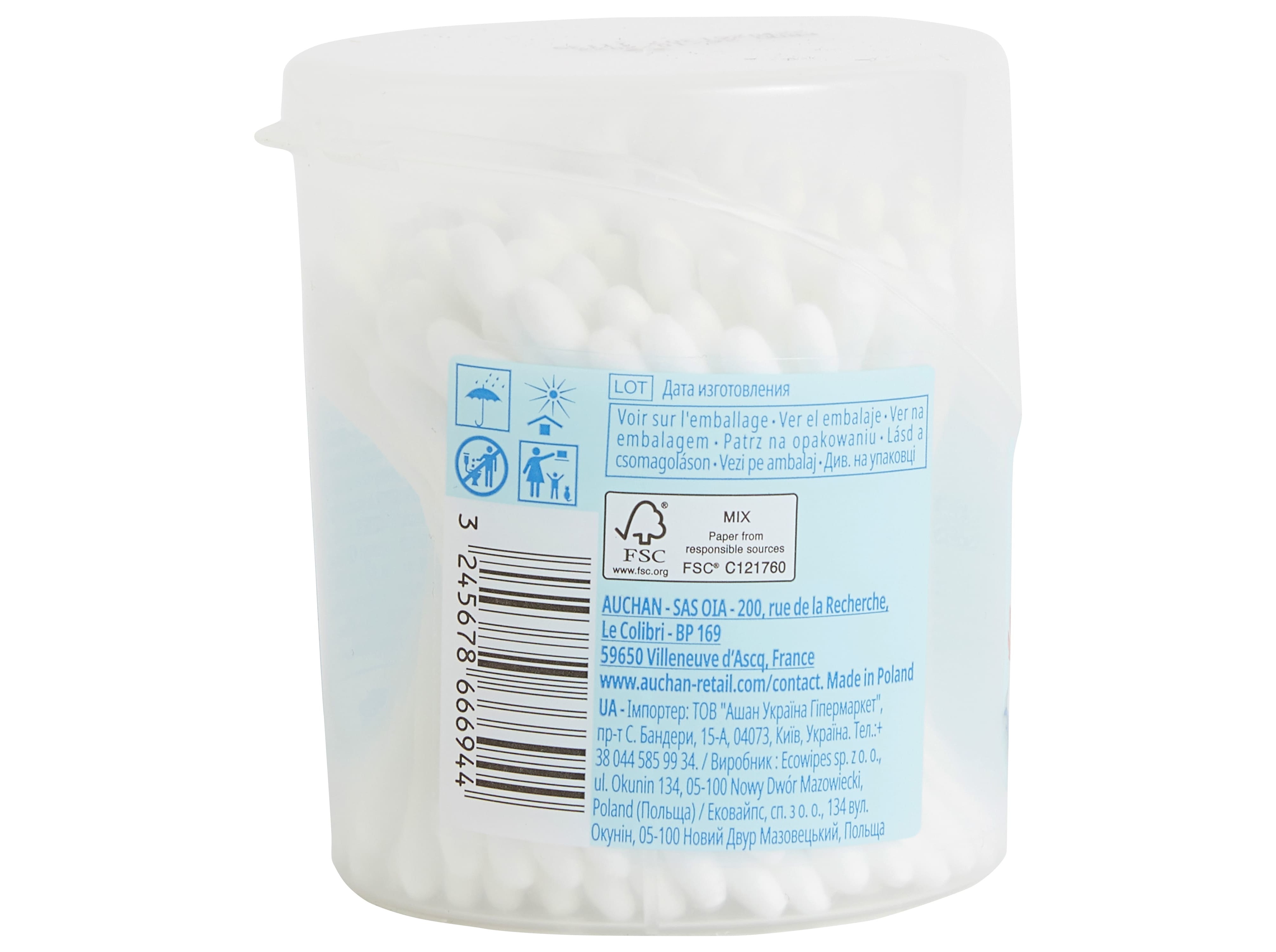 COTONETES AUCHAN CAIXA REDONDA ALGODÃO COM CABO PAPEL 160UN