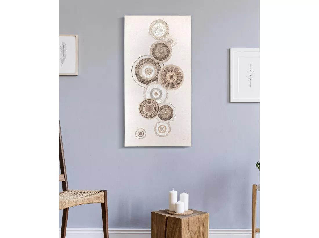 Tableau Toile sur Bois - Motifs Géométriques aux Tons Chaleureux avec Décors en Relief - Modèle Cirly -B- 50x3,2x100 cm - Décoration Murale Élégante