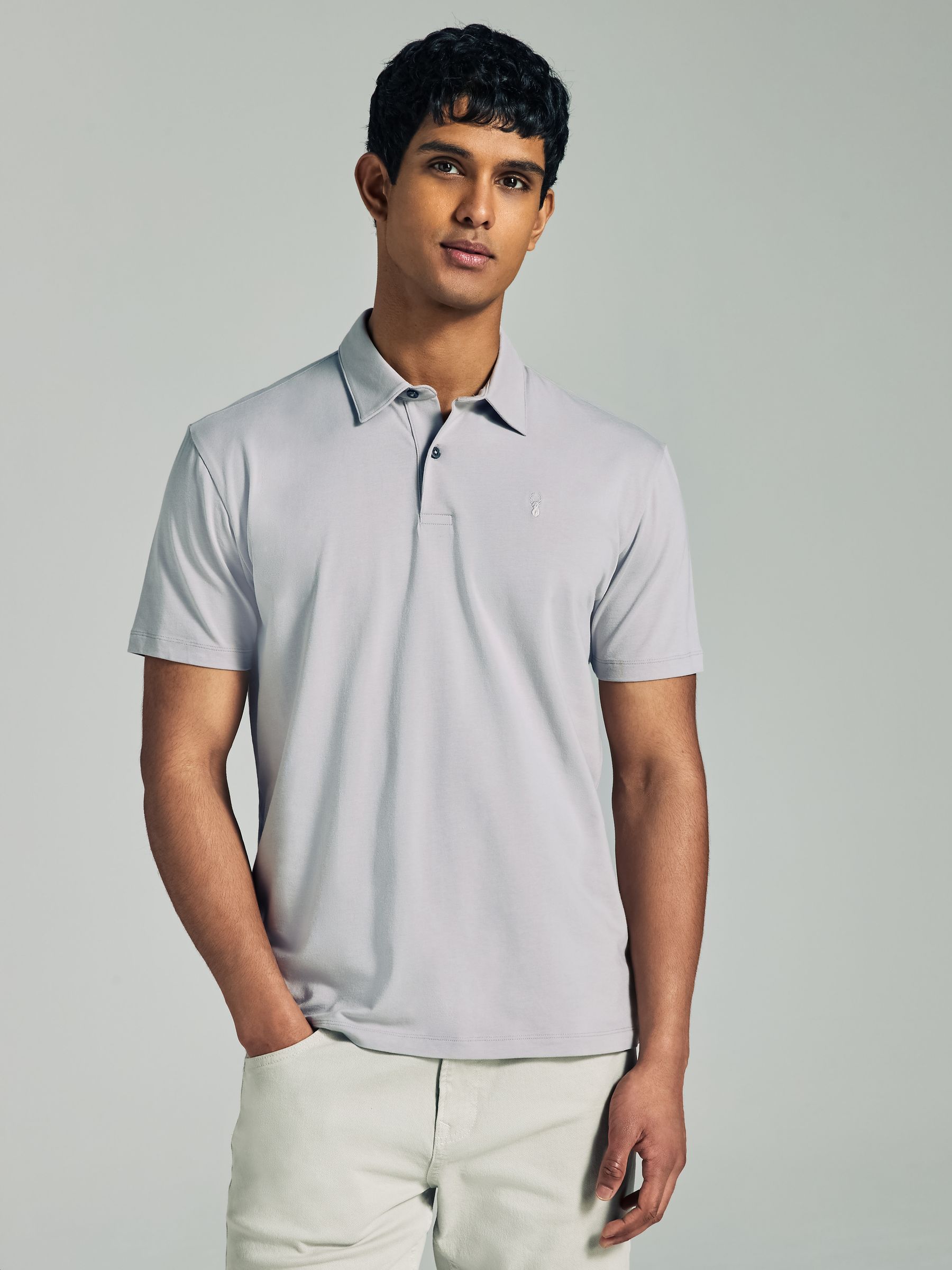 Marineblauw/grijs/roze - Set van 3 jersey poloshirts met korte mouwen