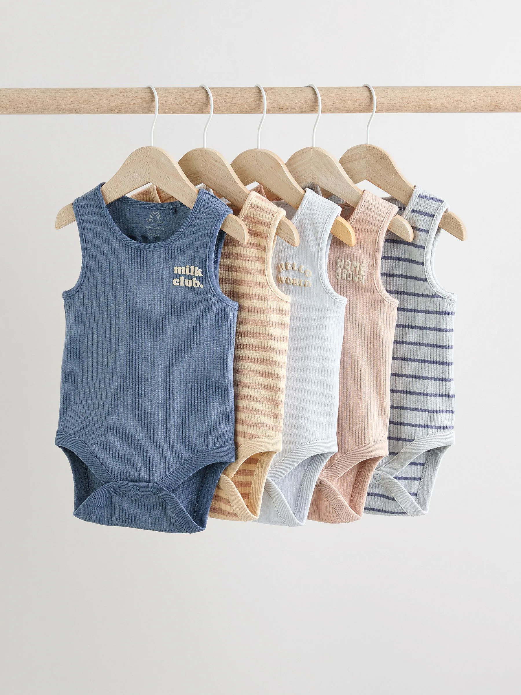 Mineraalkleurig - 100% katoenen hemdrompertjes voor baby's, verpakking van 5