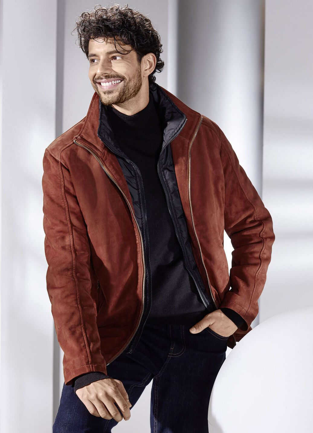 Lederkurzjacke mit Innentaschen