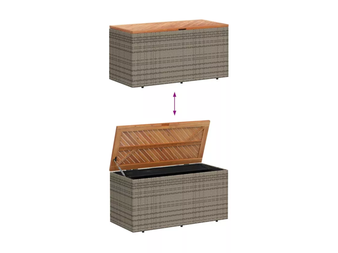 Prolenta Premium - Boîte de rangement de jardin gris résine tressée bois d'acacia