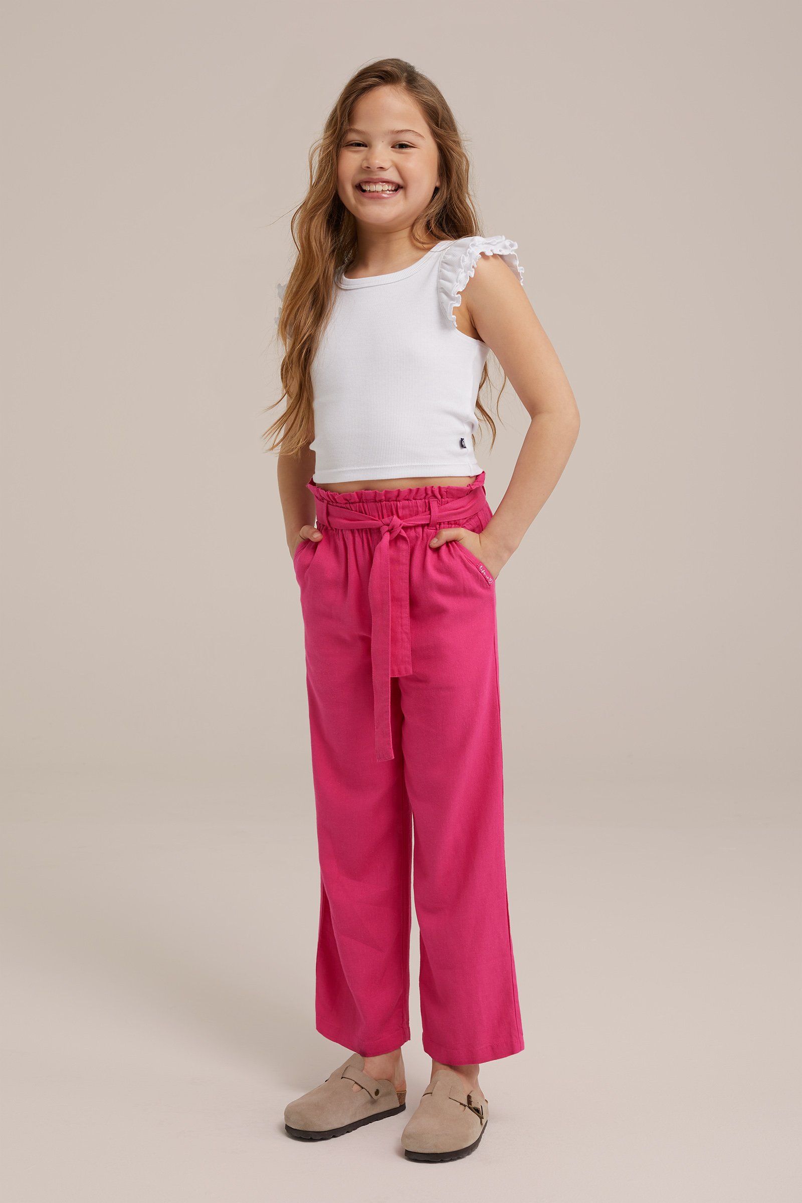 Meisjes wide leg broek van linnenmix WE Fashion Roze