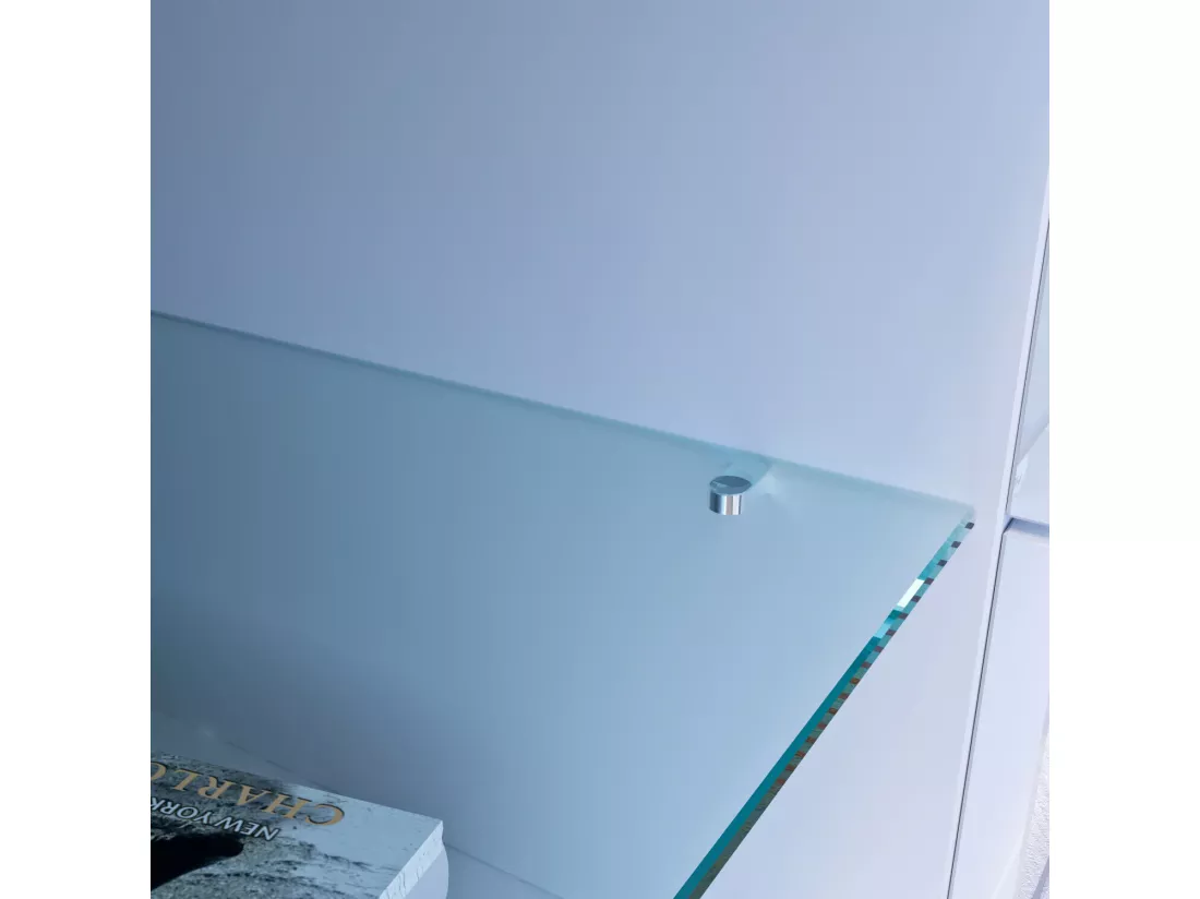 Meuble TV Blanc Brillant avec LED Lumineuse, Banc TV Moderne, Etagère en verre, 2 Tiroirs, Meuble Salon, 130x35x50cm