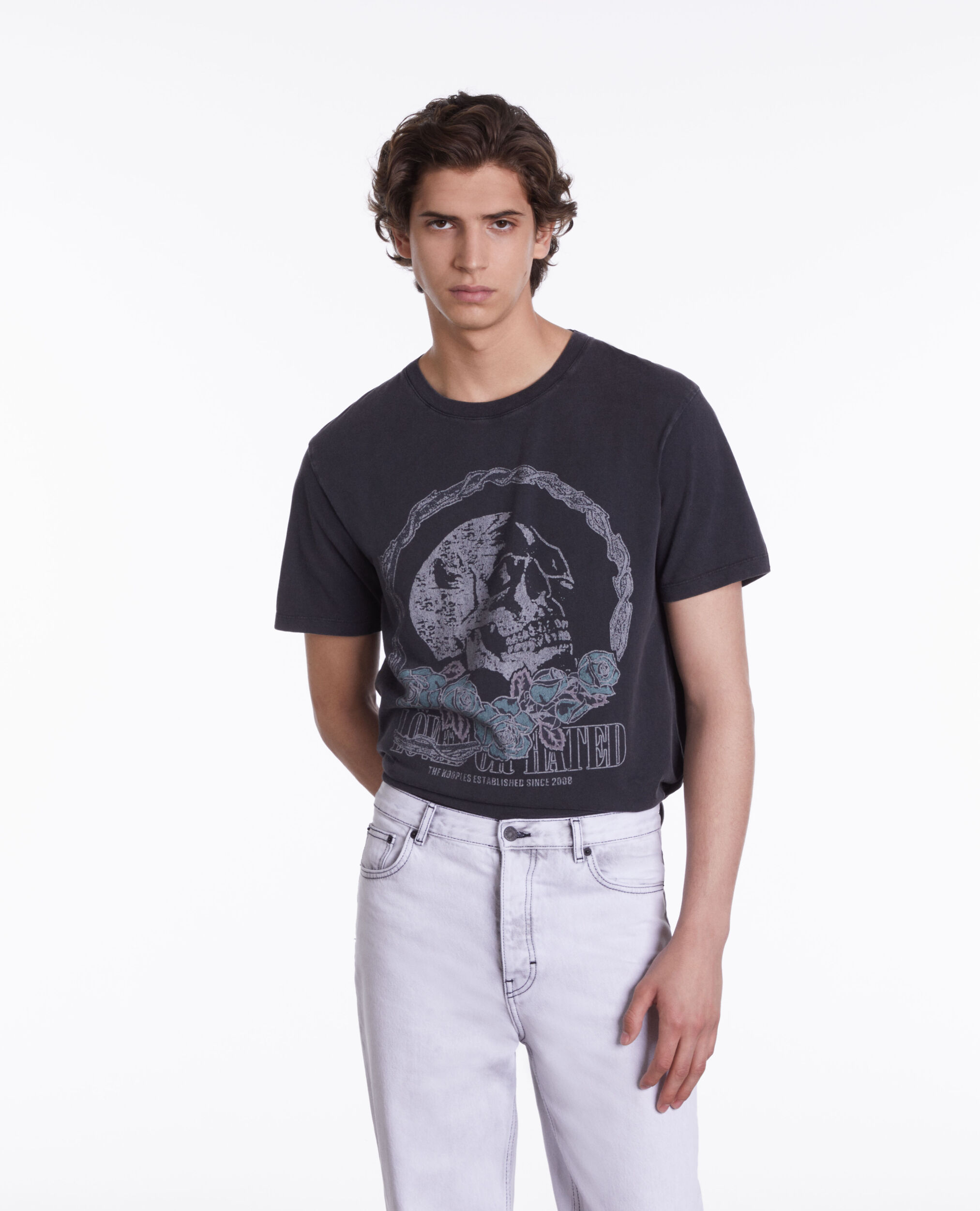 T-shirt noir avec sérigraphie Vintage skull