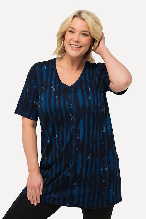 Longshirt, Batikmuster, A-Linie, V-Ausschnitt, Halbarm