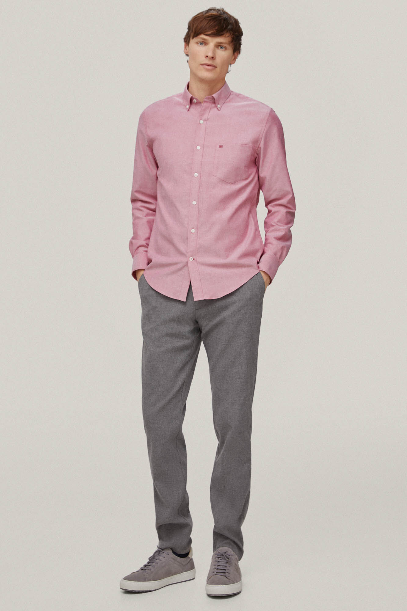 Camisa Oxford lisa que não precisa passar - Vermelha