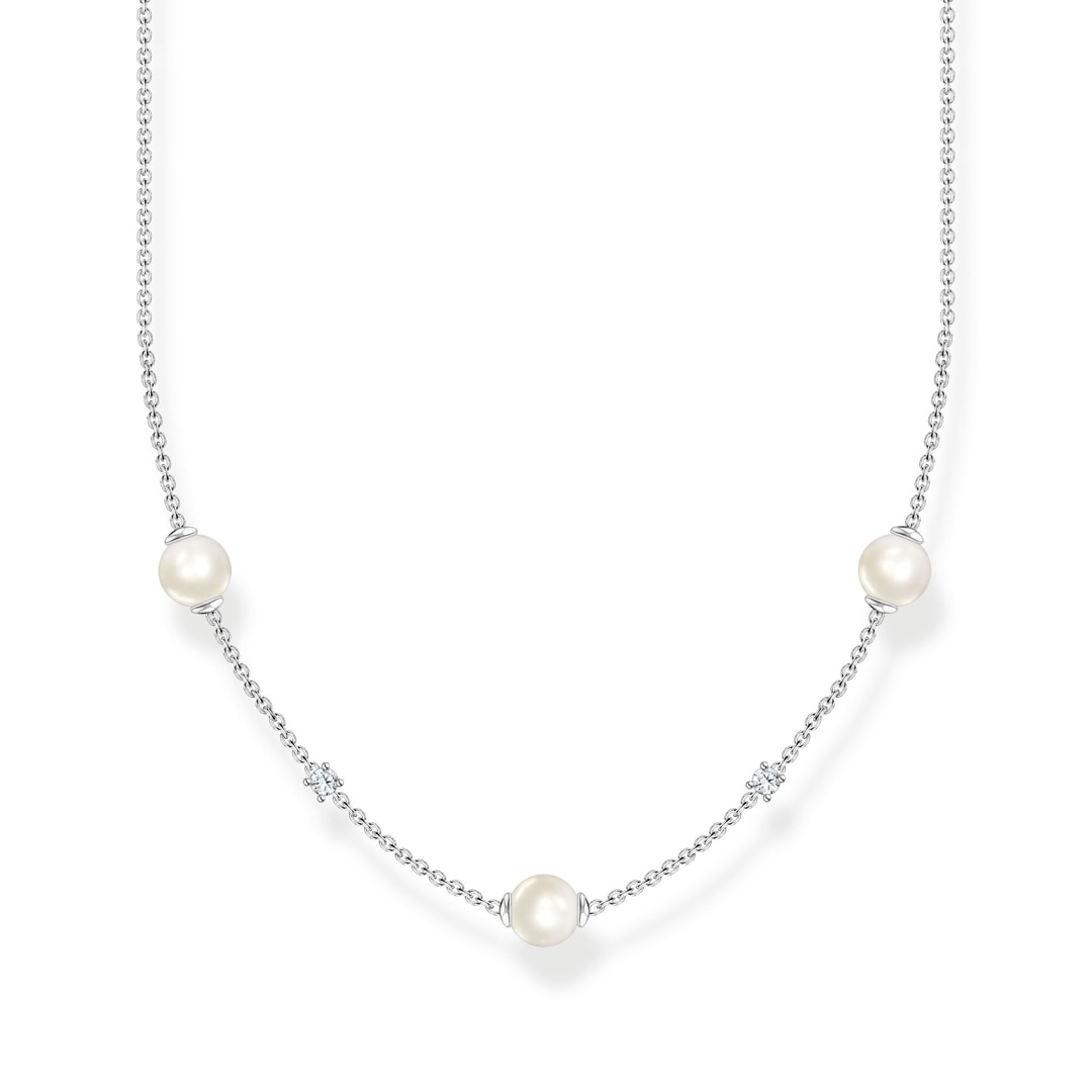 Thomas Sabo Kette Perlen mit weissen Steinen silber