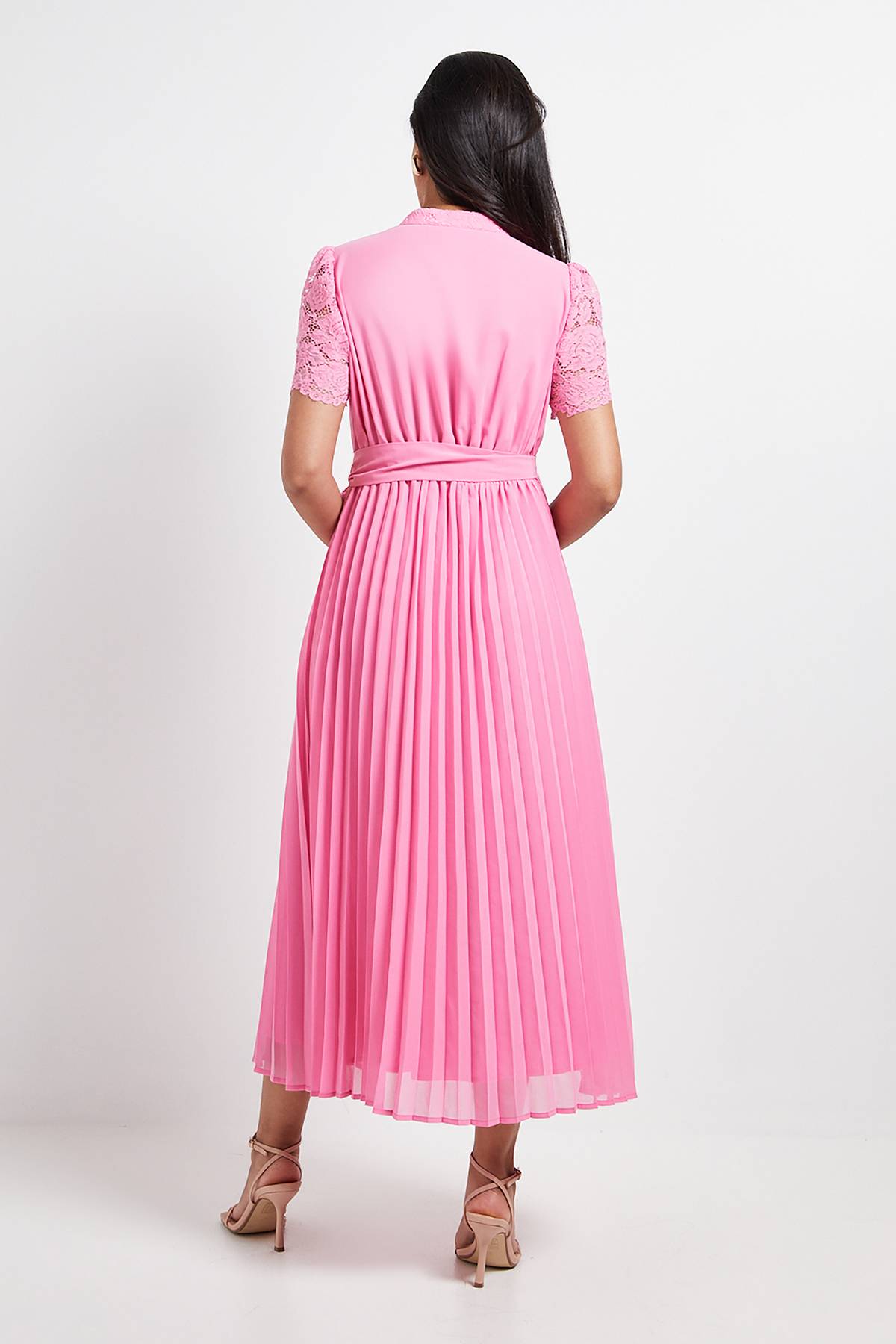 Wallis Robe Midi Plissée Sans Col en Dentelle Petite Taille