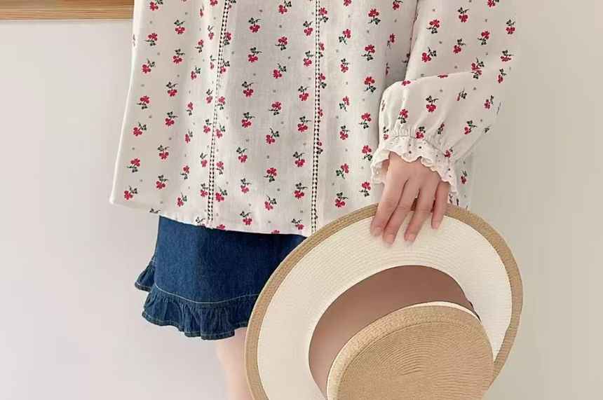 Aigan - Blouse met pofmouwen en bloemenkant