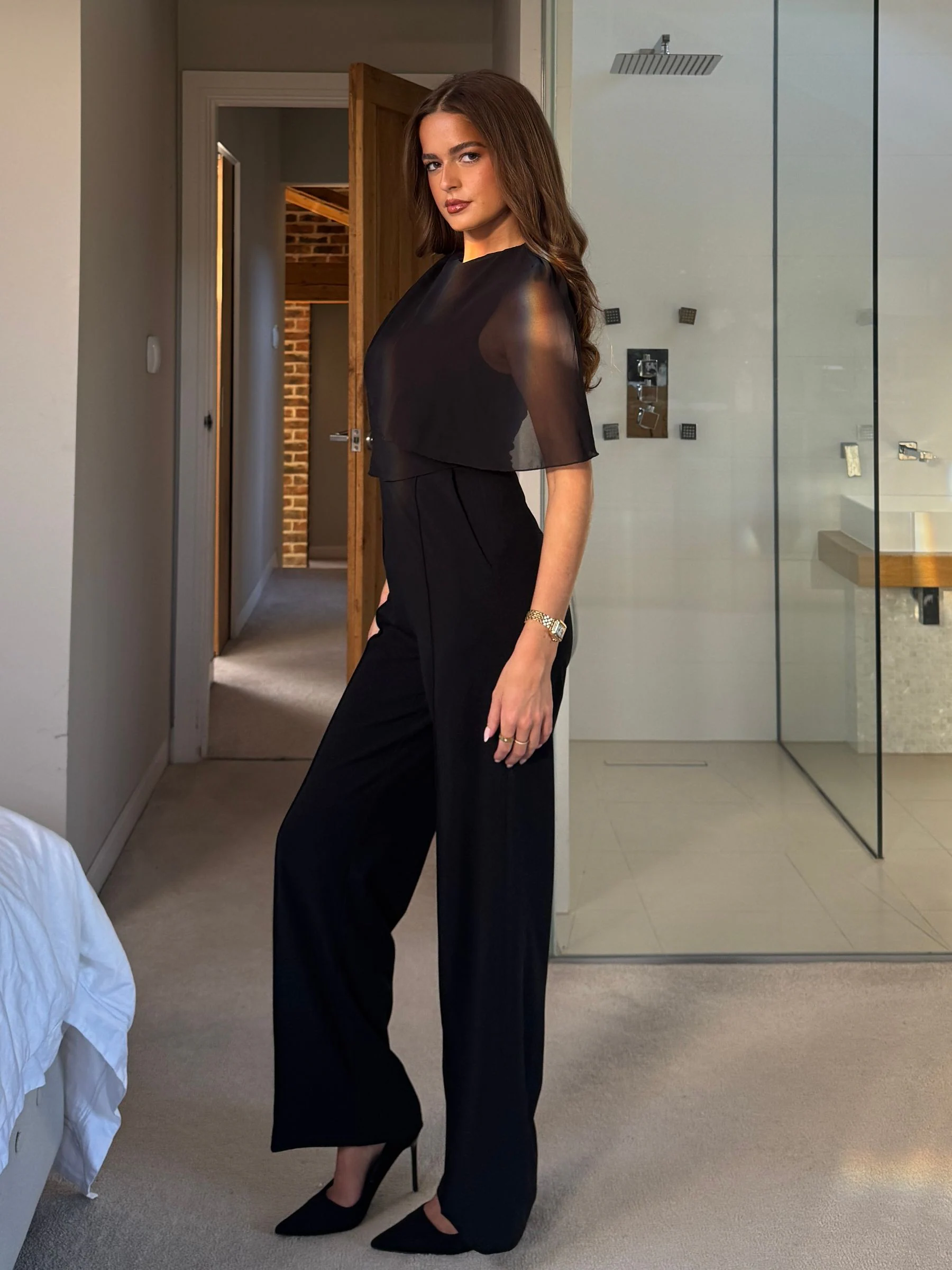 Girl In Mind Vivienne Cape Detail Stretch Jumpsuit