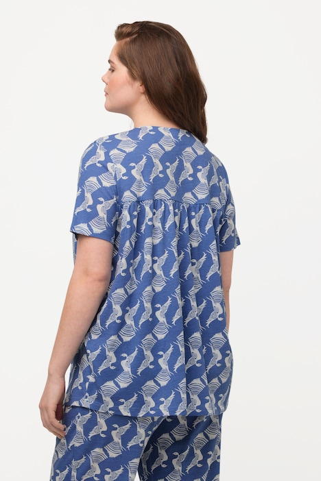 Pyjama-Shirt, Tauben, V-Ausschnitt, Halbarm, Biobaumwolle