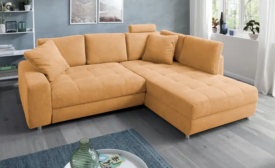 Ecksofa Arissa de Luxe Honiggelb rechts Webstoff
