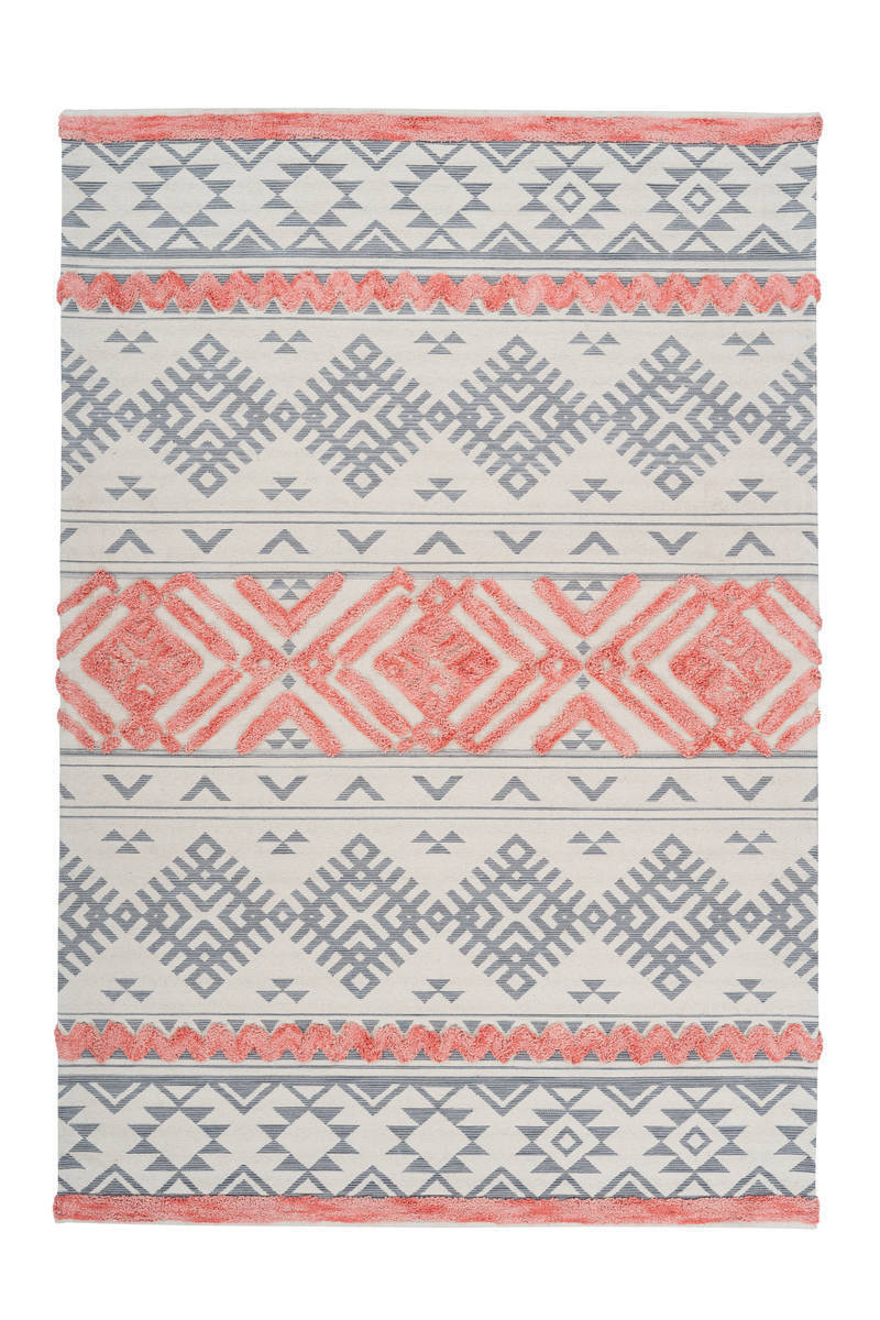 Flachgewebeteppich ETHNIE 200 - grau-apricot - 80x150 cm