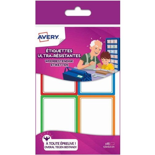 Étiquette avery adhésive 44x64mm cadre couleur ultra-résistante boîte 16 unités