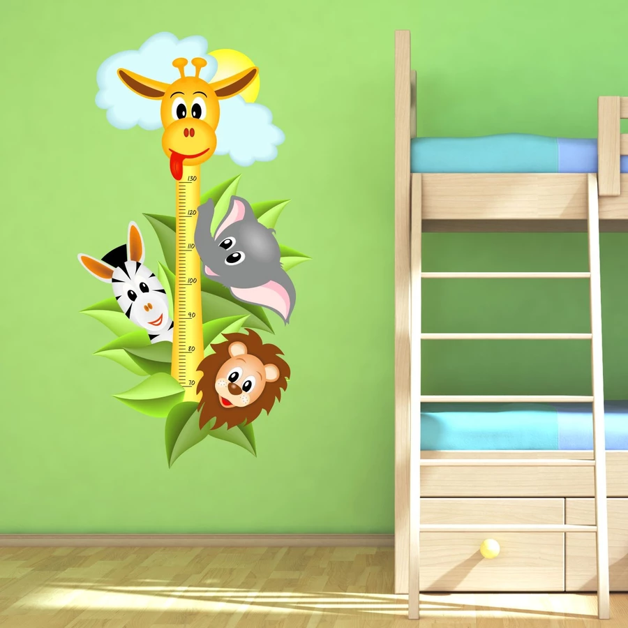Nikima Wandtattoo 040 Wandtattoo Messlatte Maßstab Kind Kinderzimmer Safari Tiere bunt