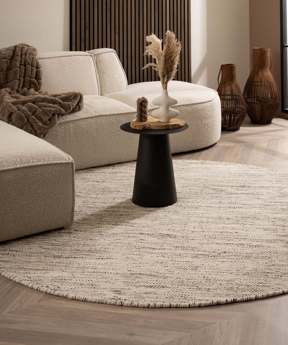 Nordic Weavers Rond wollen vloerkleed - Ulstein wit|zwart - 300 cm