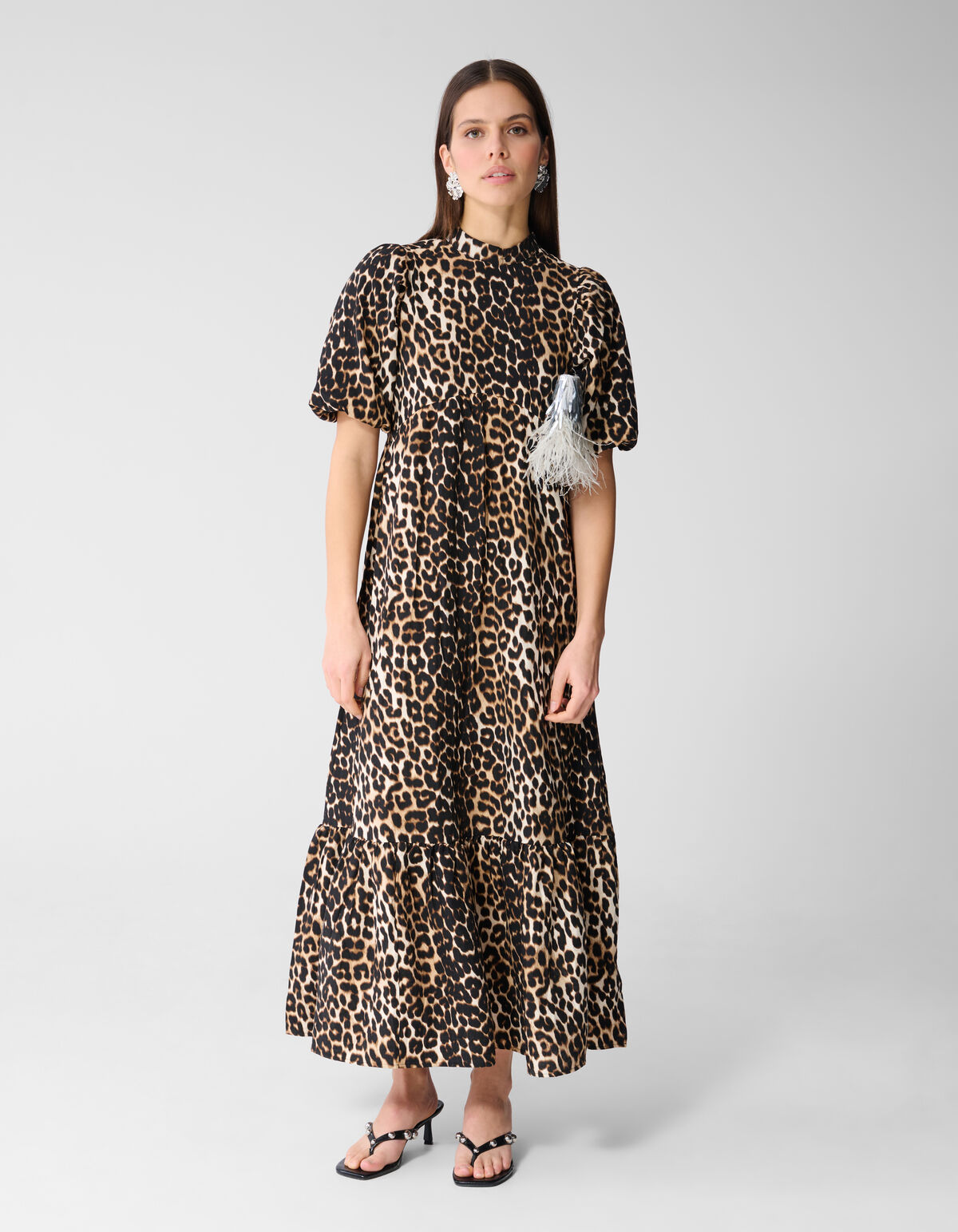 Ruffle Leopard Maxi Jurk Bruin