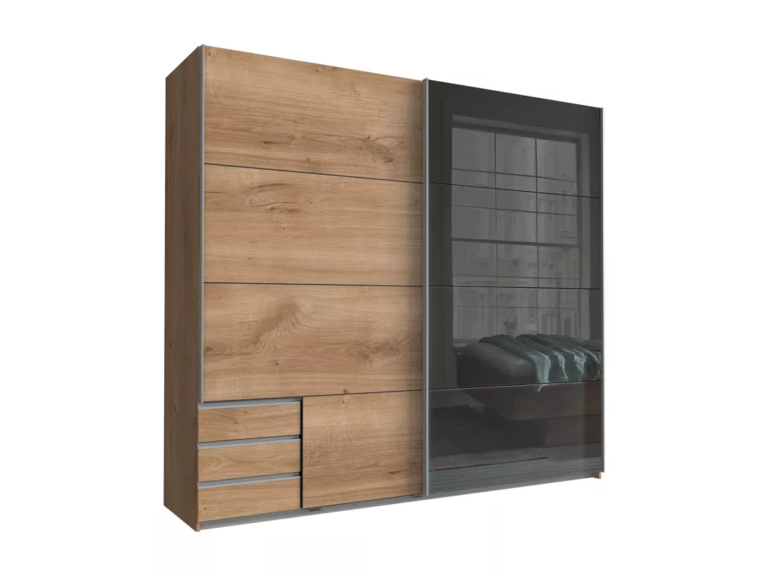 Chambre à coucher complète adulte (lit 160x200 cm Queen Size + 2 chevets + 1 tiroir + armoire)