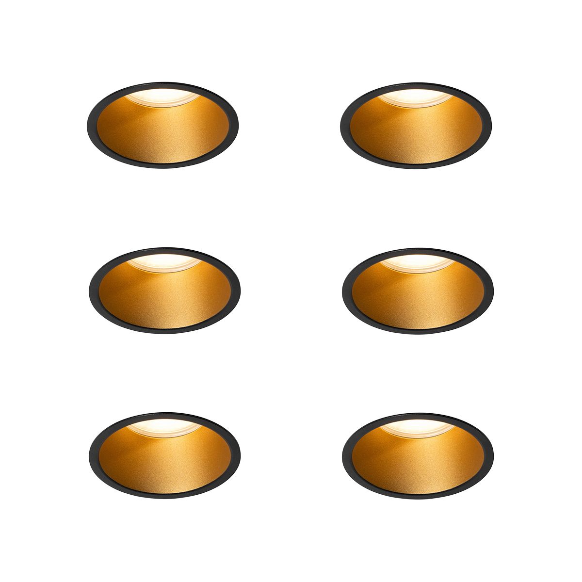 Set van 6 moderne inbouwspots zwart met goud GU10 70mm IP44 - Dept