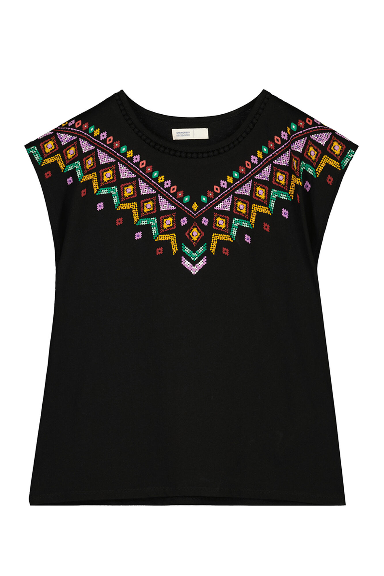Camiseta com estampa étnica em relevo