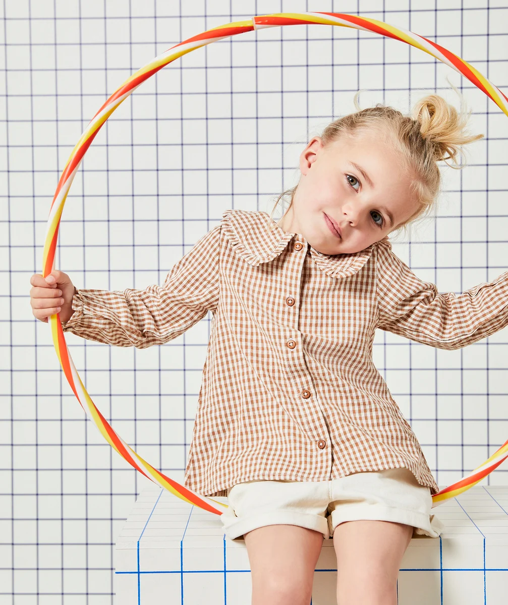 CHEMISE À CARREAUX BÉBÉ FILLE EN COTON COL CLAUDINE