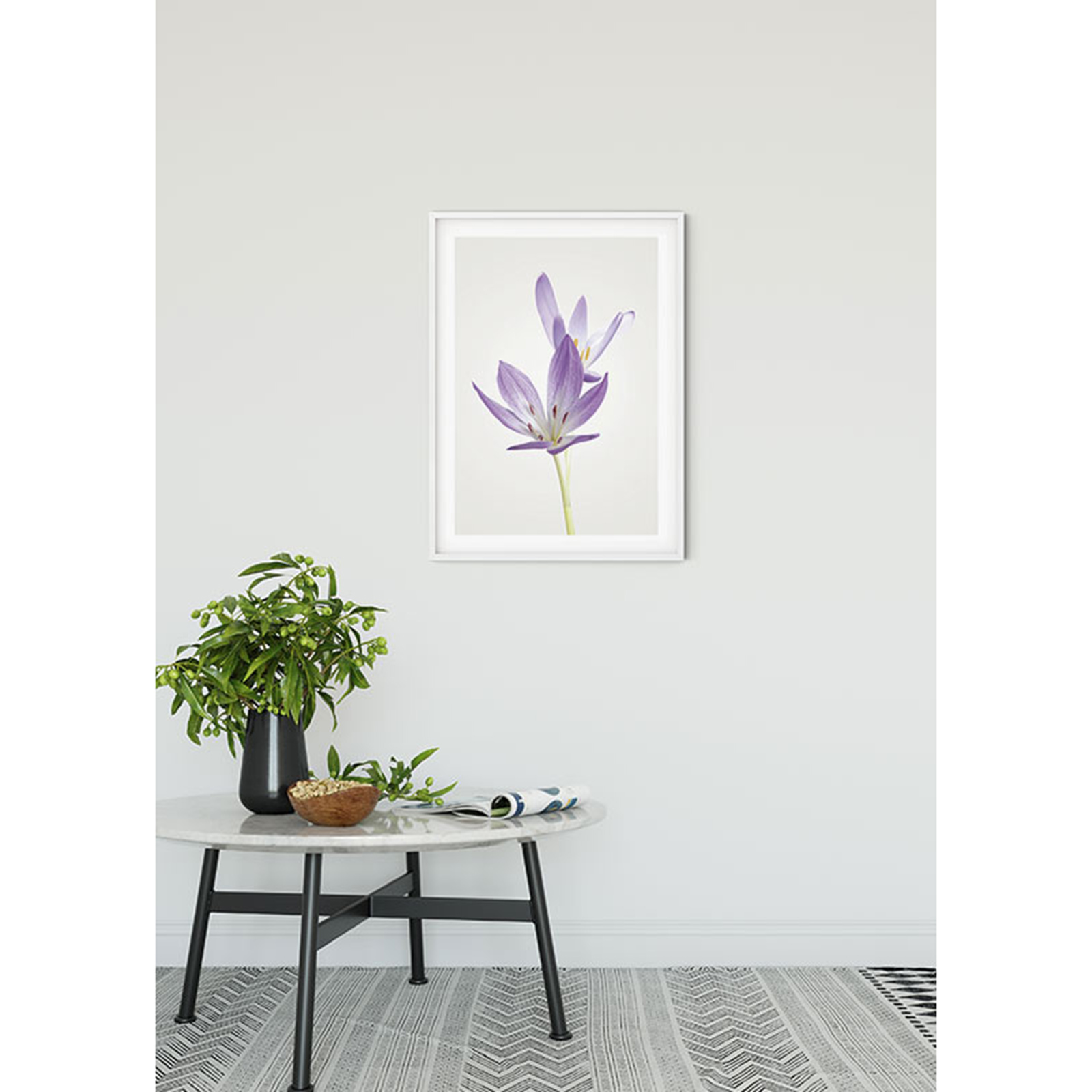 Wandbild AUTUMN CROCUS - lila-weiß-grün - 50x70 cm