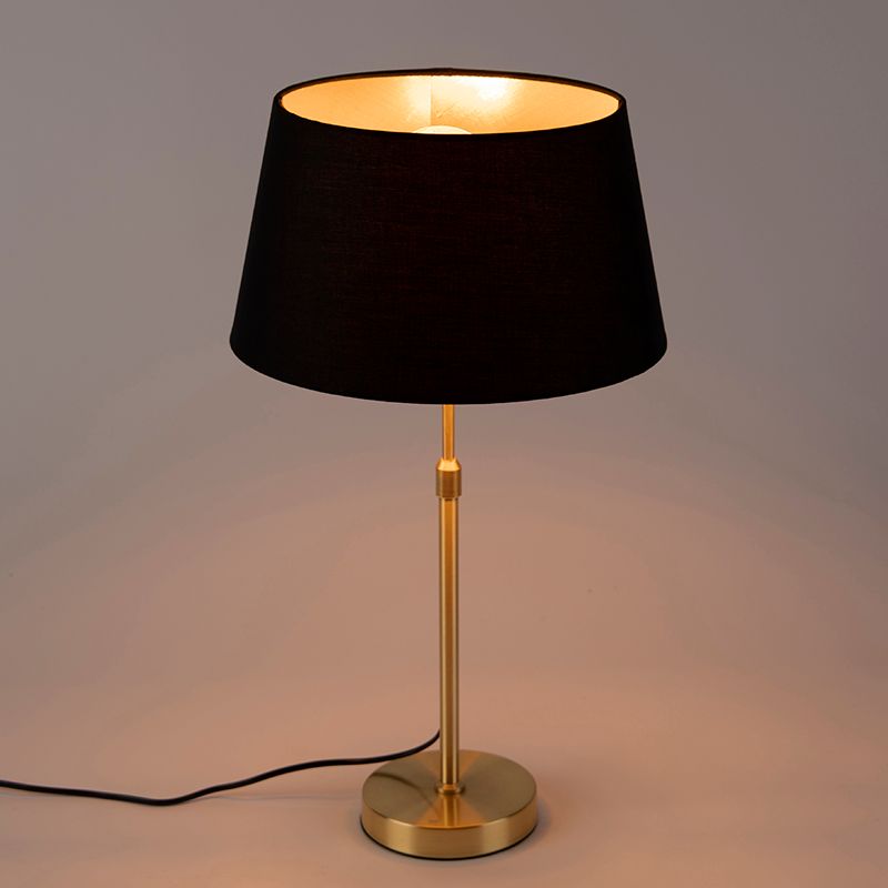Tafellamp goud/messing met kap zwart met goud 32 cm - Parte