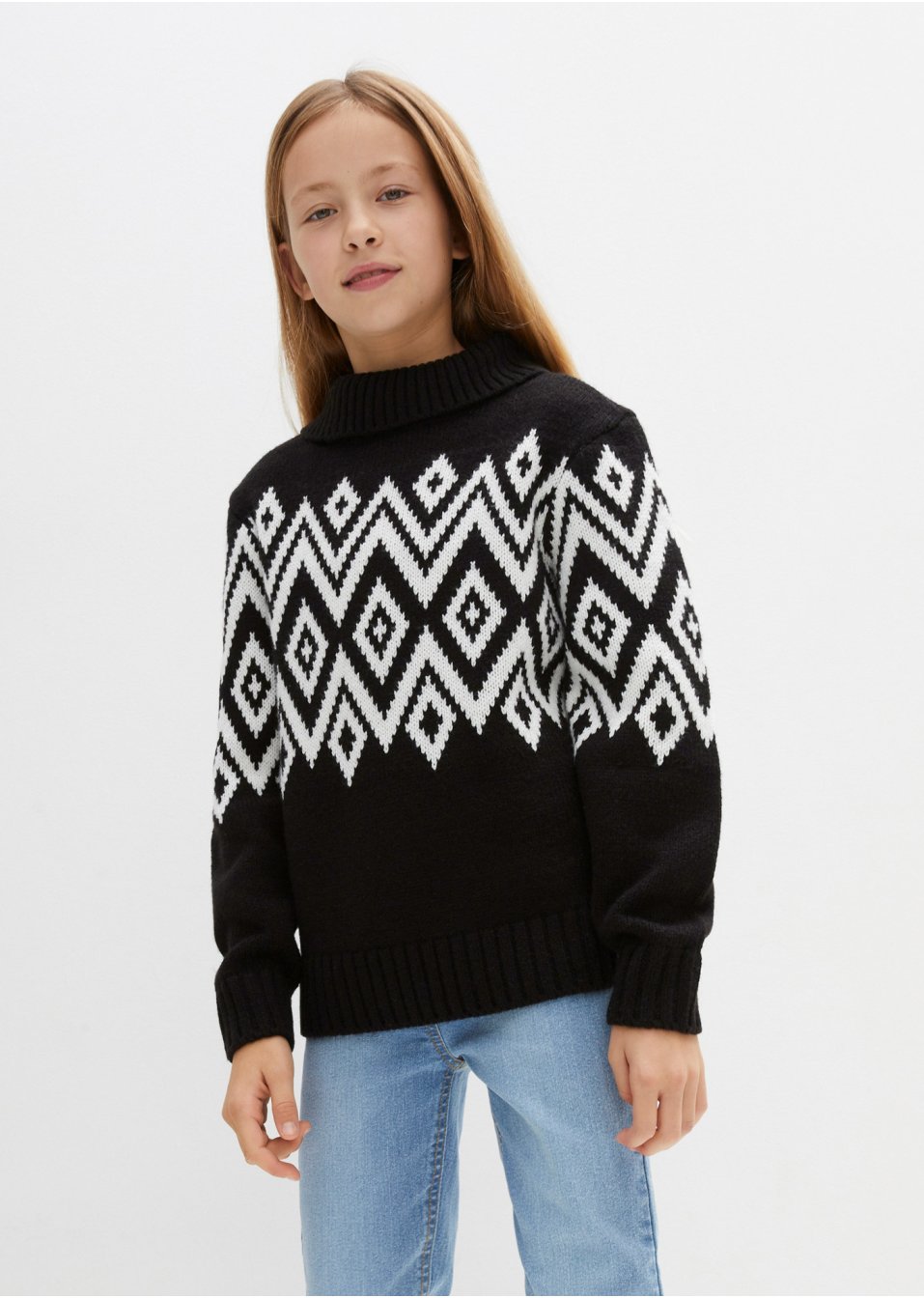 Pull en maille fille à motif norvégien