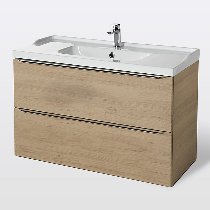 Meuble sous vasque à suspendre GoodHome Imandra bois chêne 100 cm + plan vasque Lana