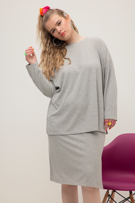 Pullover, oversized, Rippstrick, Rundhals, Langarm