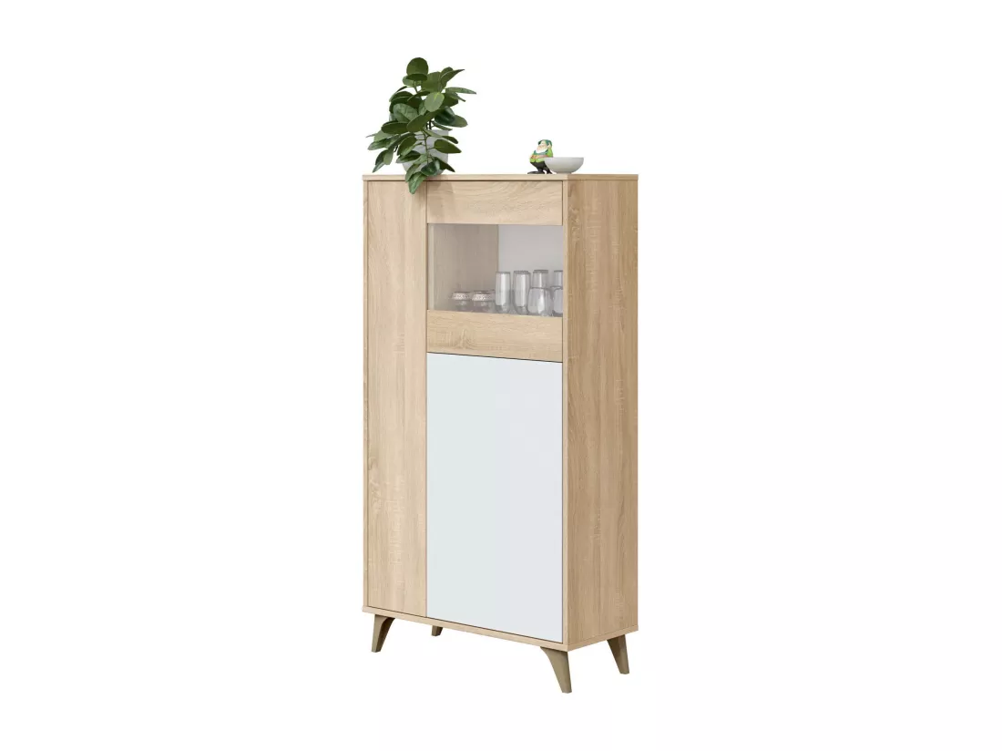 Vitrine Daceved, Vitrine moderne avec 3 portes, Buffet pour salon ou salon, Buffet haut avec étagères, 77x33h142 cm, Chêne et Blanc