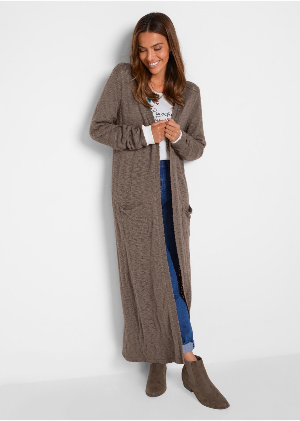 Manteau long en maille, manches longues