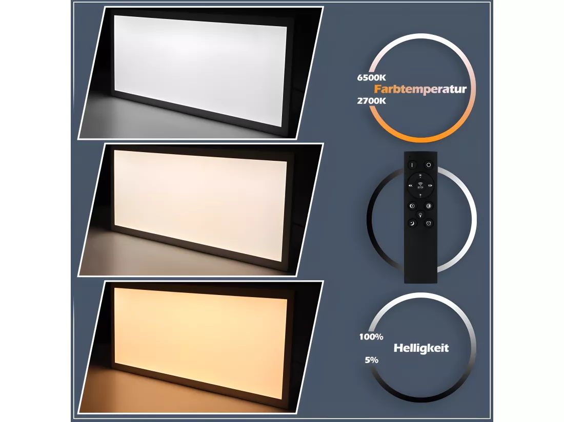 NETTLIFE Plafonnier LED panneau Blanc moderne, 42W longueur Lampe de plafond dimmable avec télécommande 100x25 cm pour salon chambre bureau cuisine