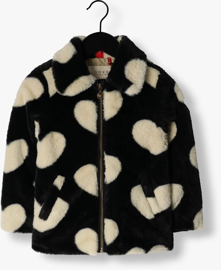 LOOXS Little zwarte looxs little faux fur jas little hearts coat